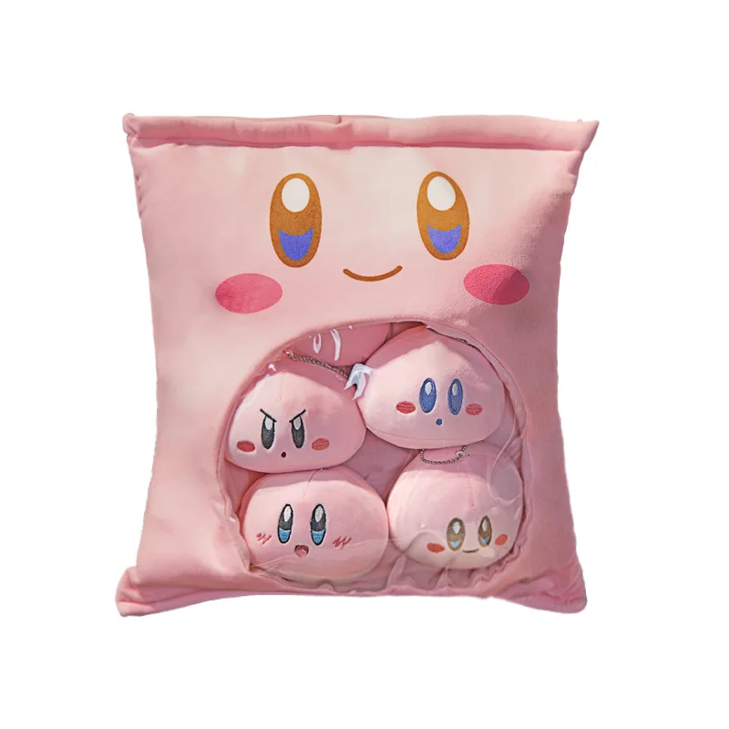 Cute Cartoon Kirby Pillow with 6 Dolls Plush Toy Room Decorations