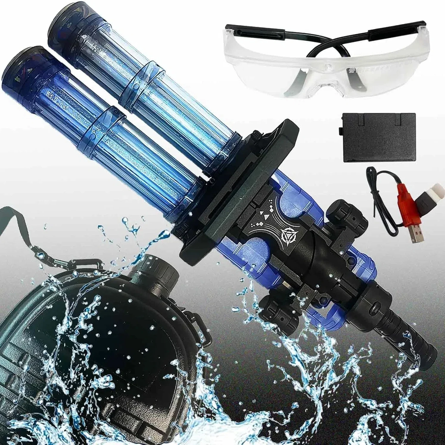 Automatic Water Gun Gatling Electric Dual Shooting Squirt Guns Simulated Flame Blaster Toys Boys Girls Birthday Christmas Gifts