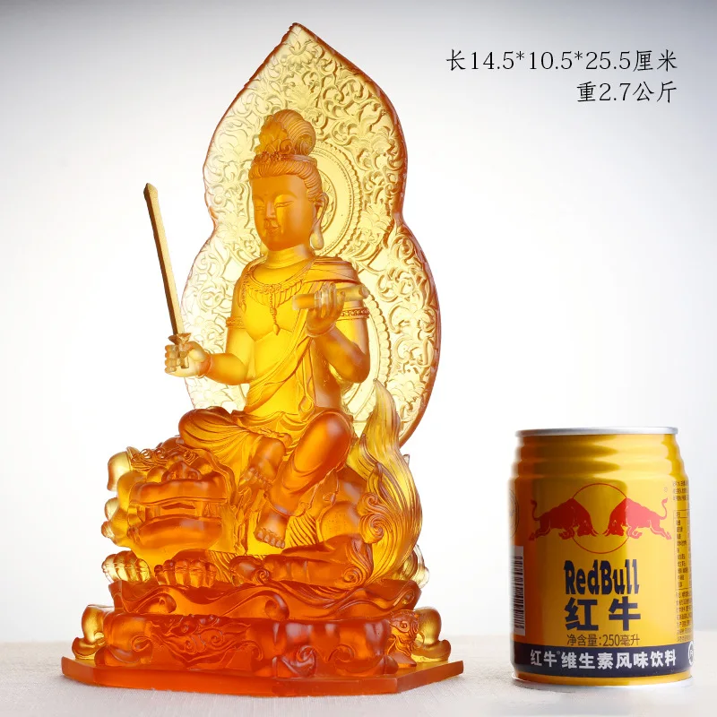 Amber Coloured Glaze Manjusri Fugen Bodhisattva Consecrate Ornaments Seated Statue
