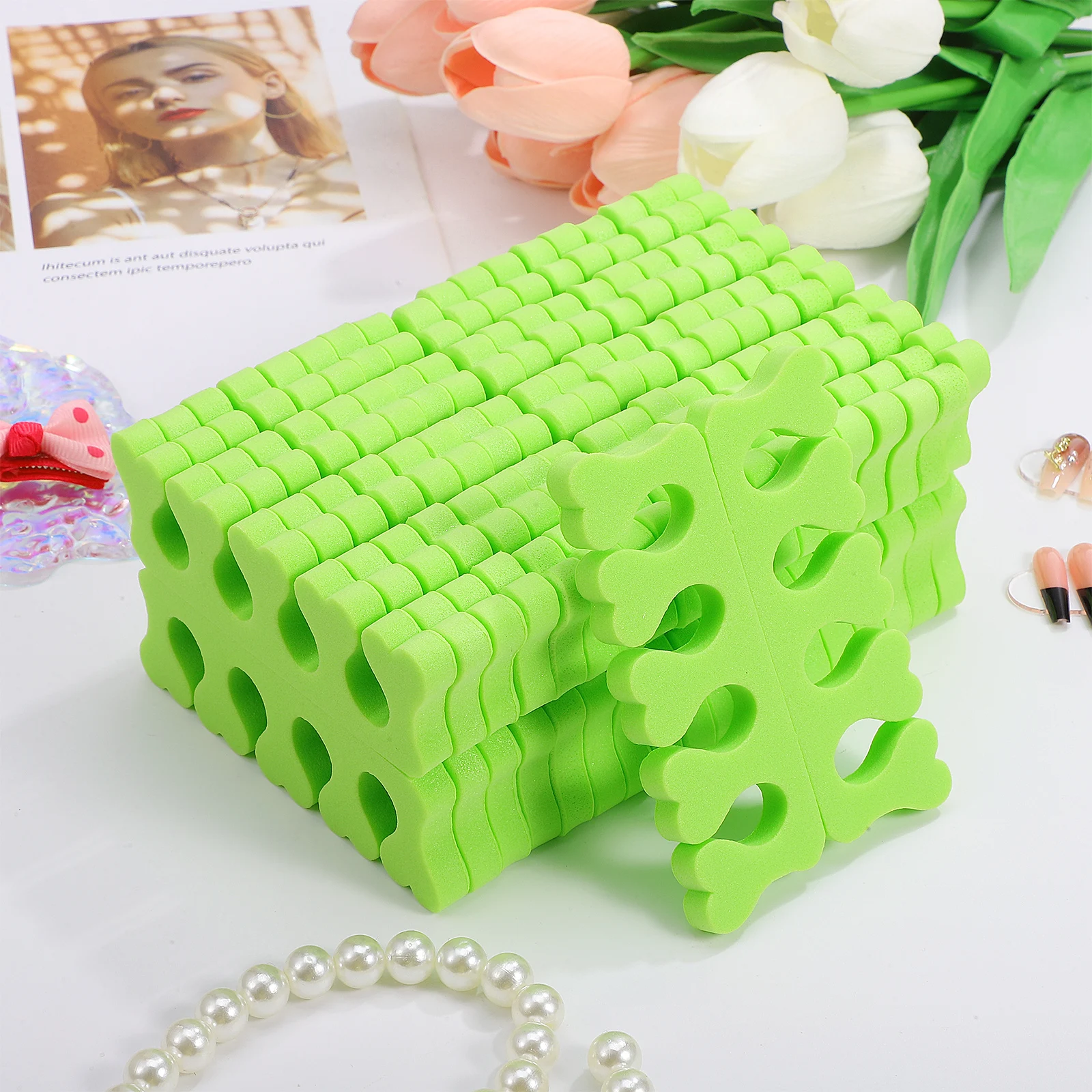 

100 Pairs Toe Separator Heart Shape Sponge Foot Finger For Nail Art Green Color Pedicure Corrector Disposable Toe Spacers Feet