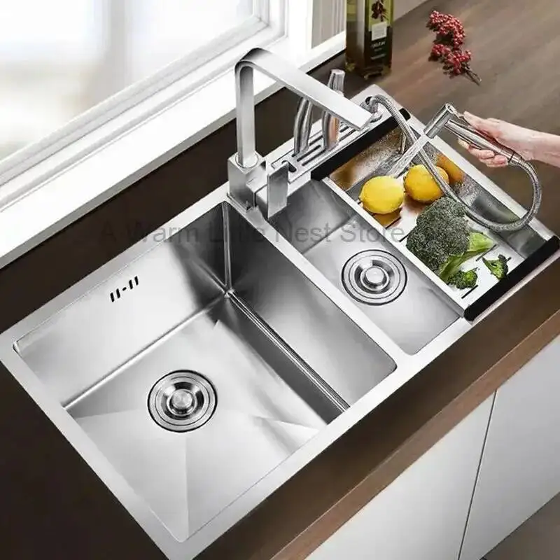 Thickened Kitchen Sinks Modern Stainless Steel Furniture Household Sink 304 Hand Double Trough Sinks Under Kitchen Sink