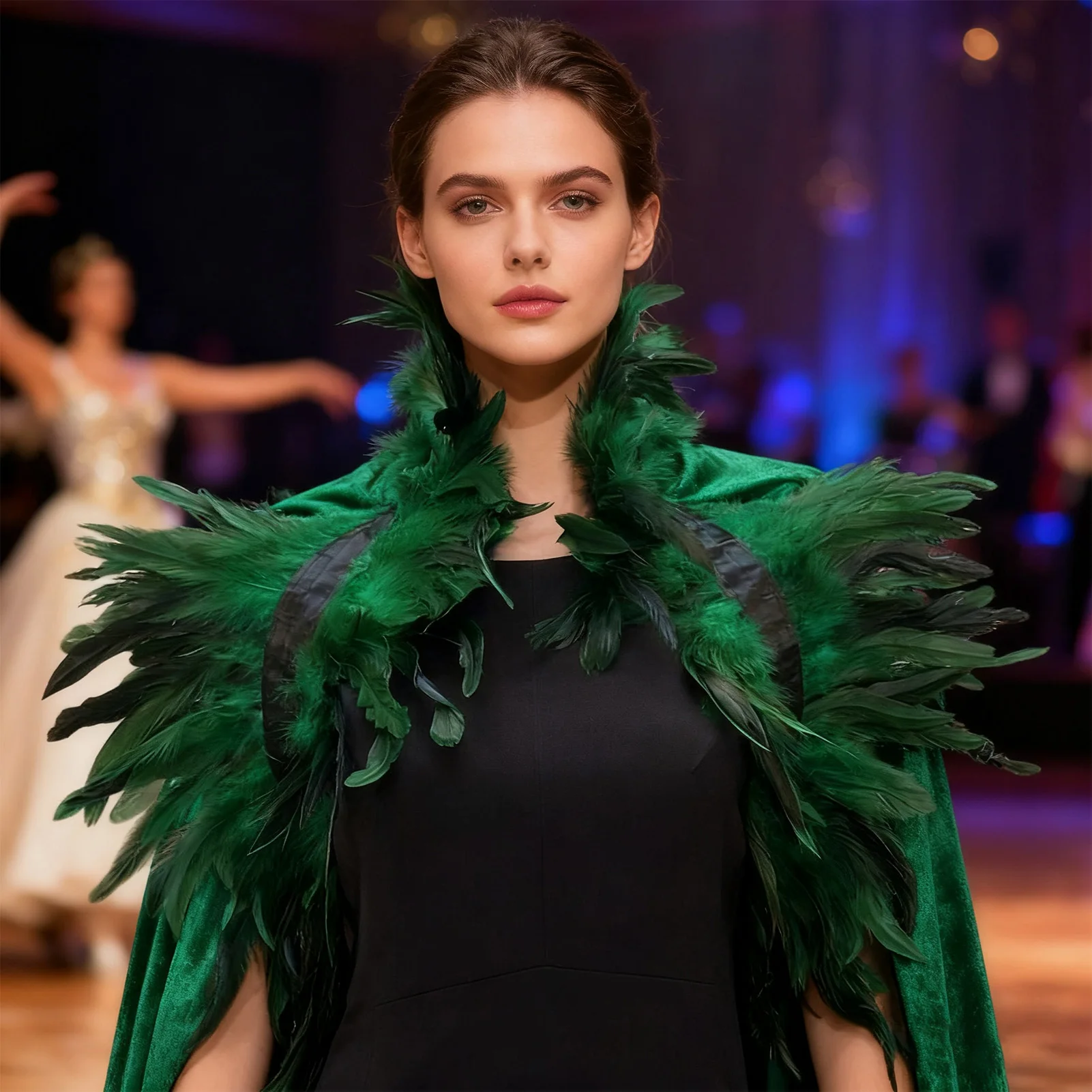 Feather Cape Shawl with Detachable Collar Black Metallic Green Lightweight Elegant Design for Wedding Dance Performance Party