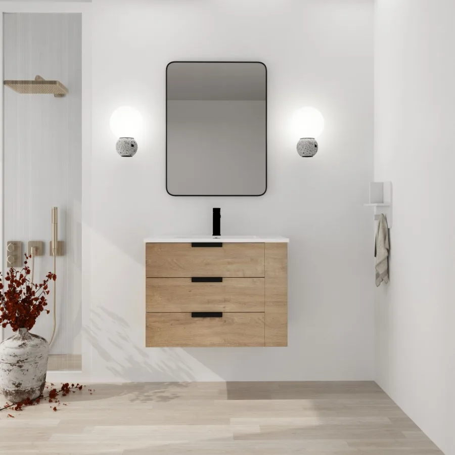 

30 Inch Wall Mounting Bathroomg Vanity With Sink Soft Close Drawer and Side ShelfGBVB01430IMOGRB3020MOWH
