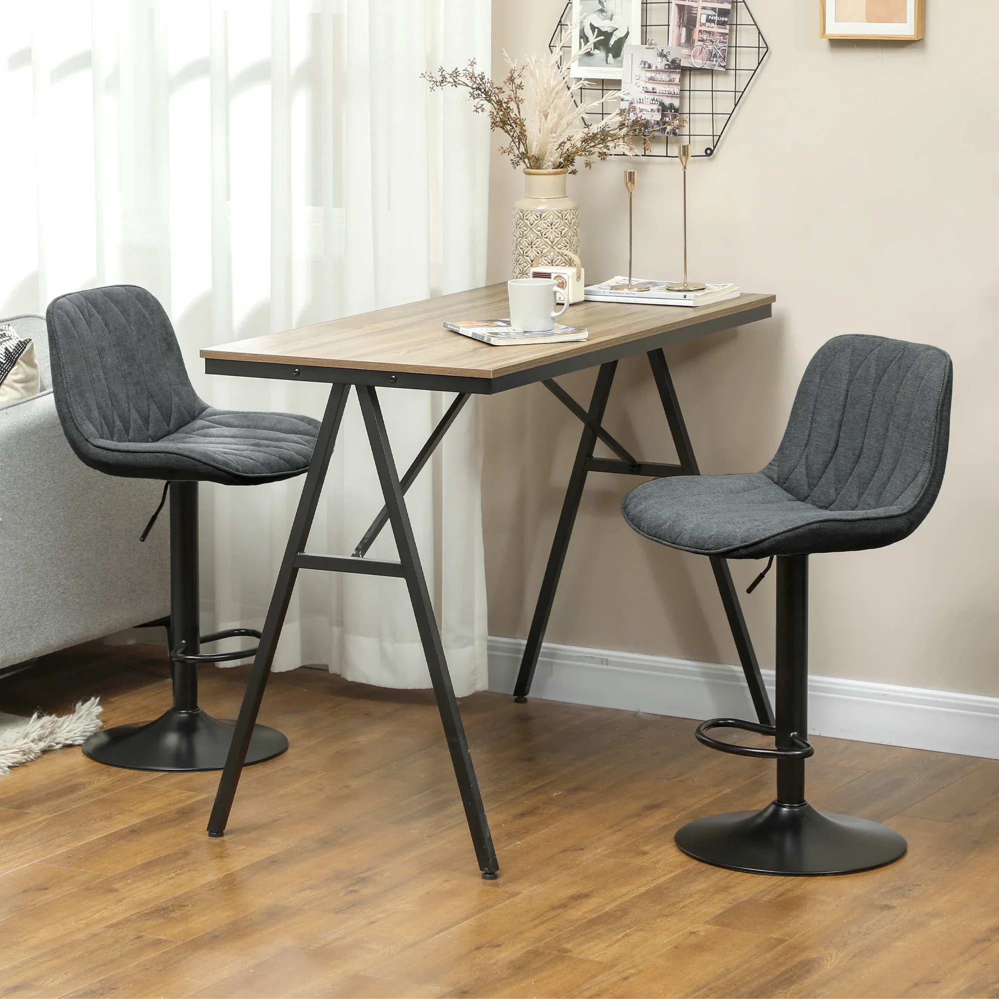 HOMCOM Bar Stools Set of 2, Modern Armless Bar Chairs, Charcoal Grey