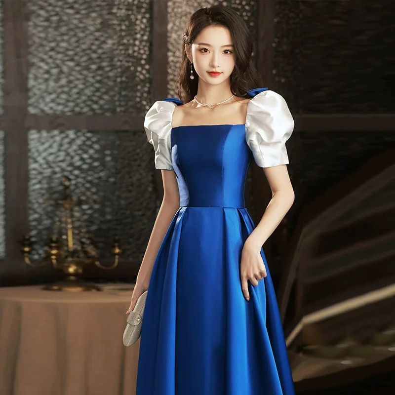 Treasure Blue Evening Dresses Satin Birthday Party Wedding Dress Wedding Shooting French Fashion Women\'s Performance Dresses