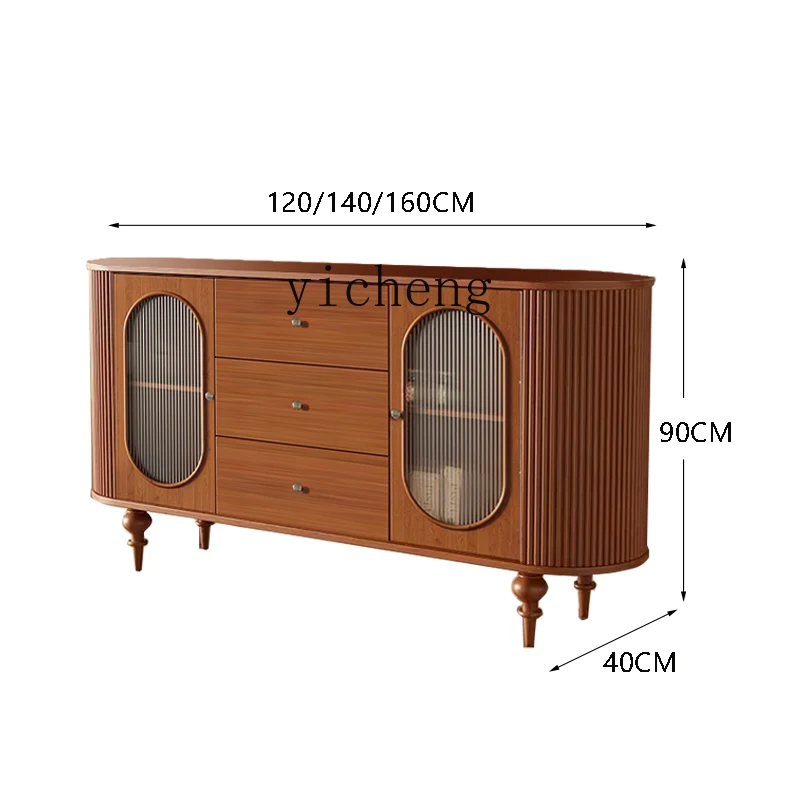 

ZC Solid Wood Sideboard Cherrywood Roman Retro Changhong Glass Cream Color Entrance Cabinet