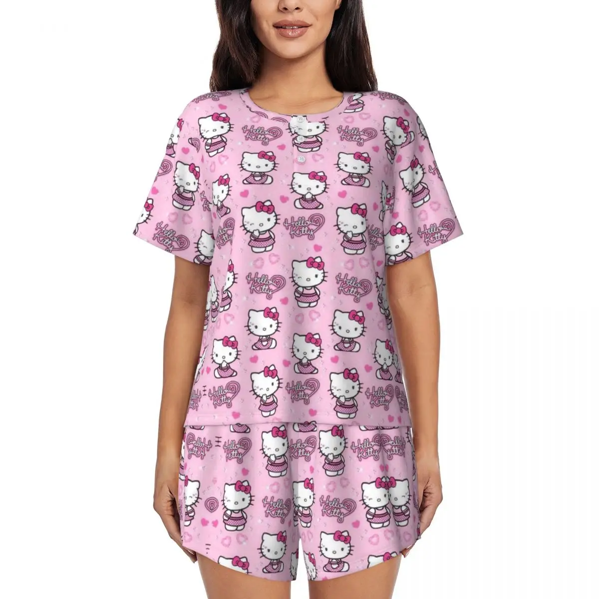 Hello Kitty New Summer Plus Size 4XL Pajamas Set for Women Nightwear