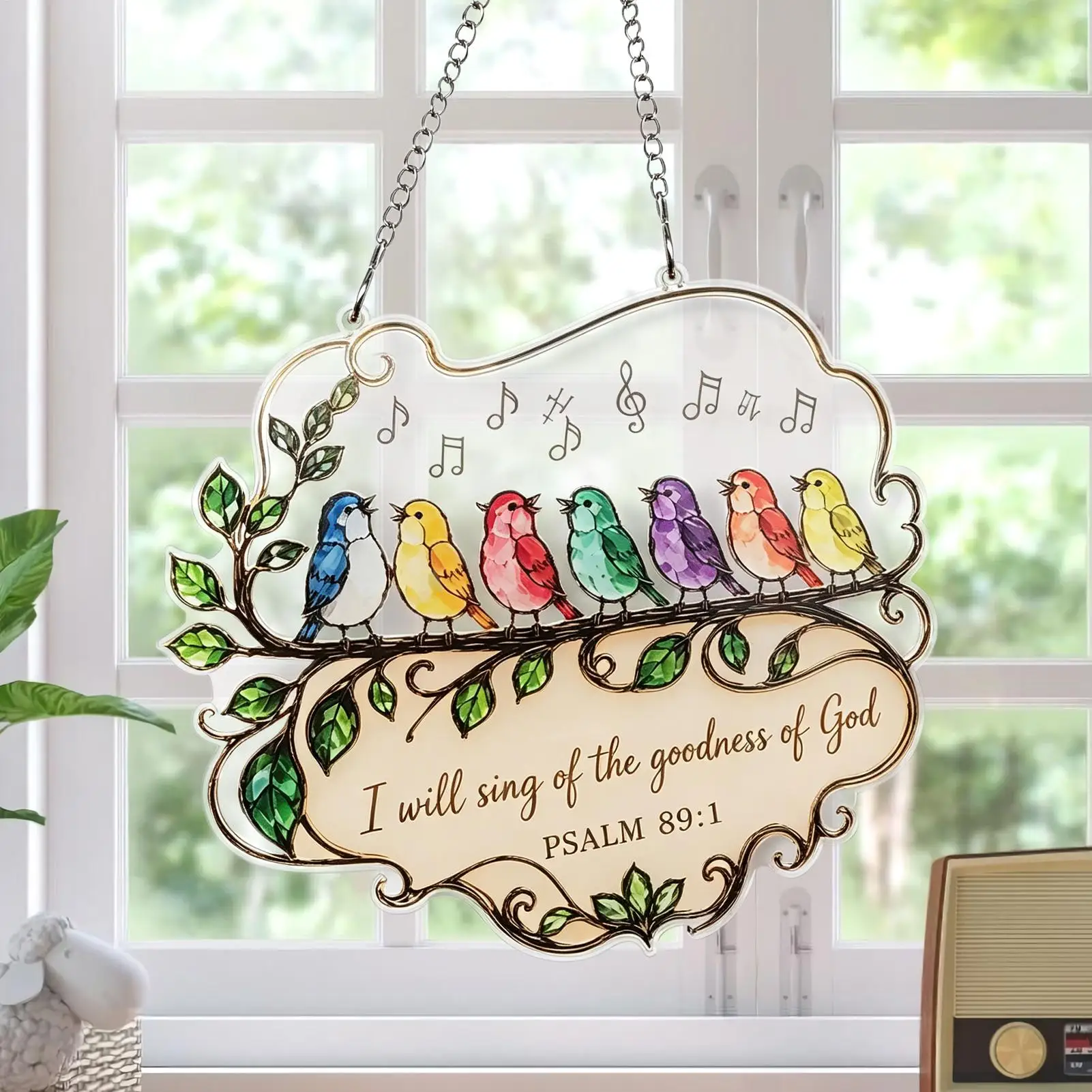Bird Sun Catcher Christian Bible Verse Stained Songbird Sun Catcher Animal Window Decor For Wall Door Home Living Room Bedroom
