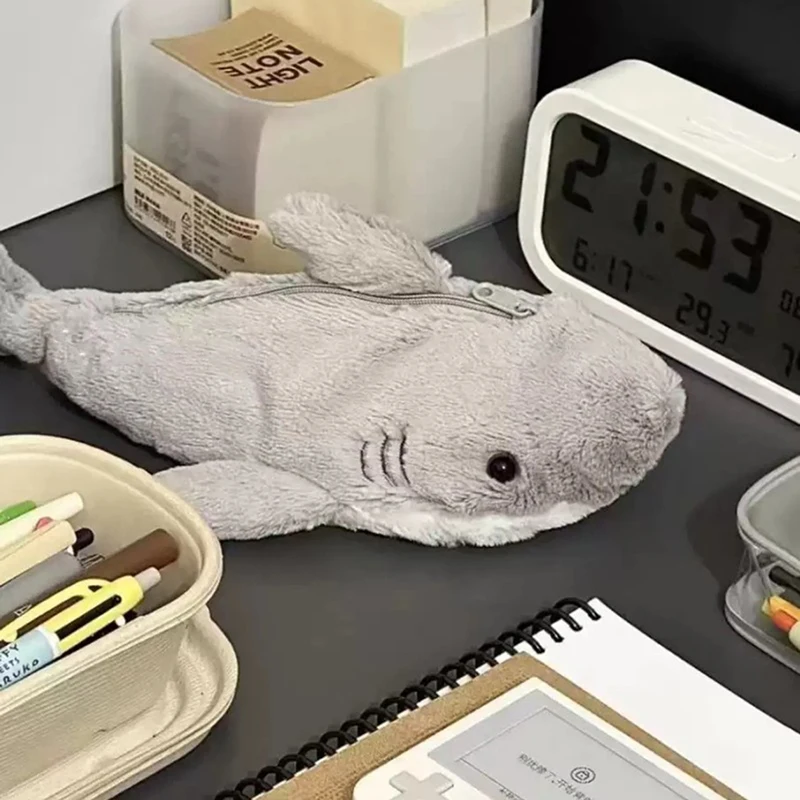 Cute Plush Shark Pencil Case Student Stationery School Supplies Kawaii Doll Back To School Storage Bag Pen Bag Stationery