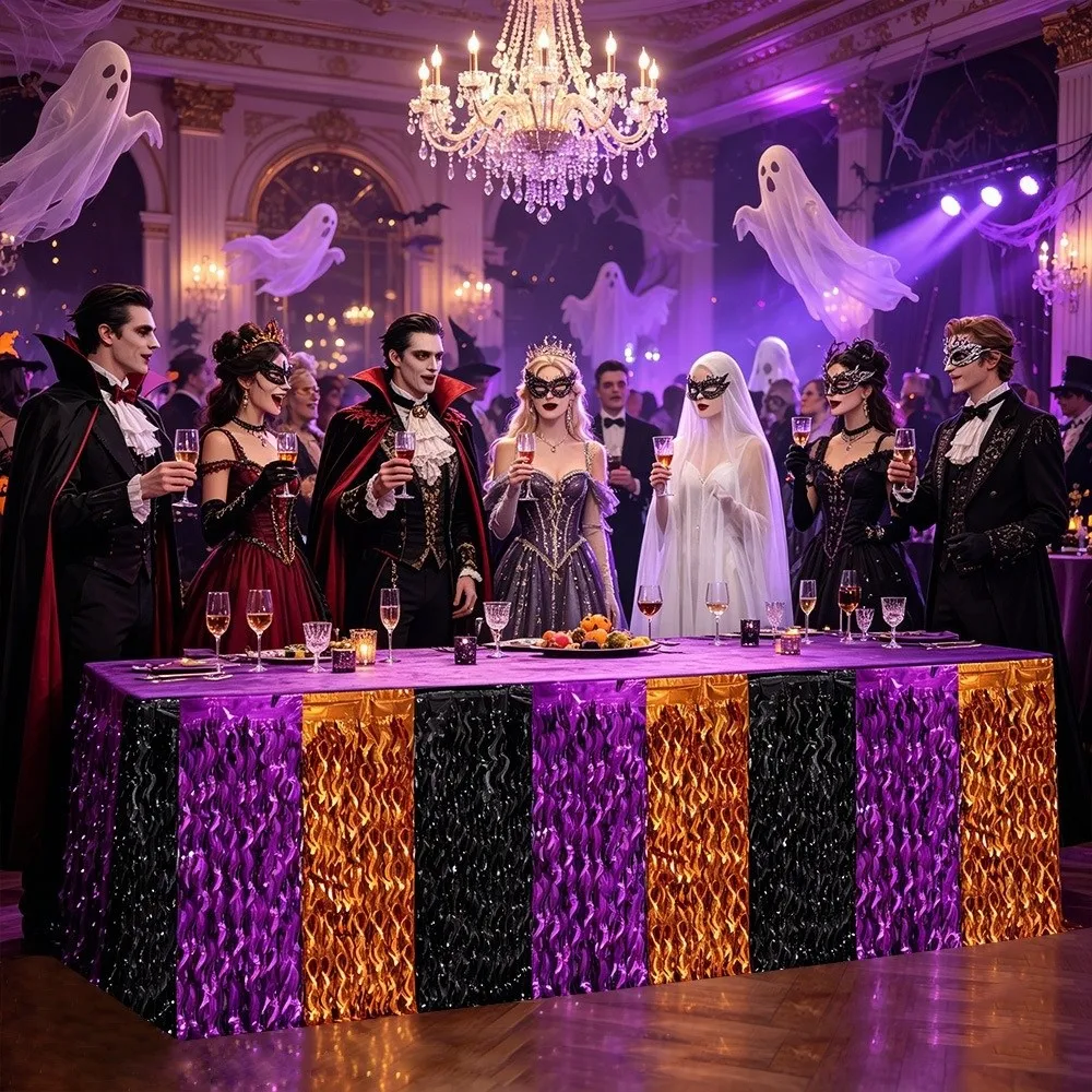 Tri-color Tinsel Table-skirt Shiny-metallic Laser-cut Party Table-border Glittery Lightweight Wavy Streamers Families