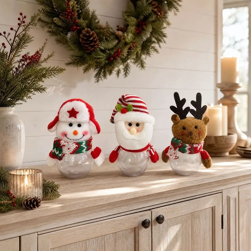 Santa Claus Design Candy Storage Jar Snowman Design Eco-Friendly Christmas Candy Basket Elk Doll Decoration