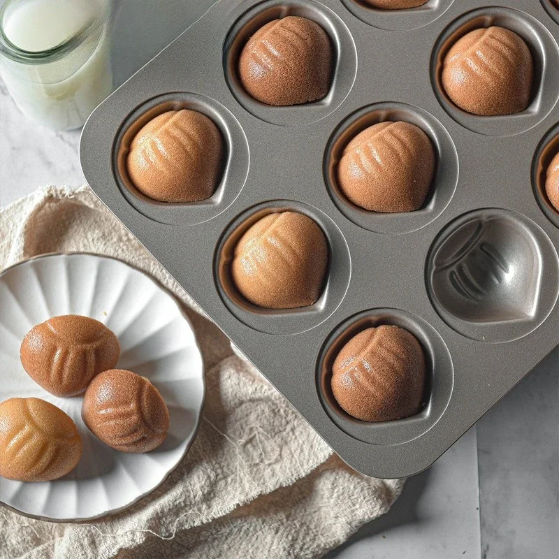 12-Cavity Pallet Chestnut Cake Molds Creative Butter Rice Cake Baking Plate Non Stick Oven Baking Tools Kitchen Universal Trays