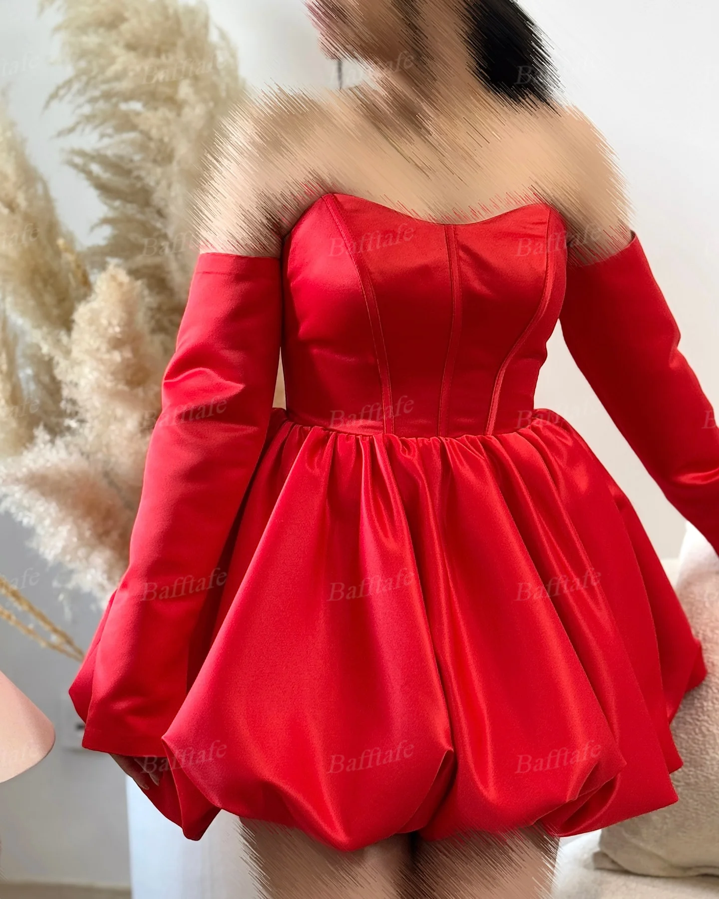 Bafftafe linia satynowe dostosowane suknie balowe długie rękawy powyżej kolana suknie na powrót do domu kobiety taniec formalna sukienka koktajlowa