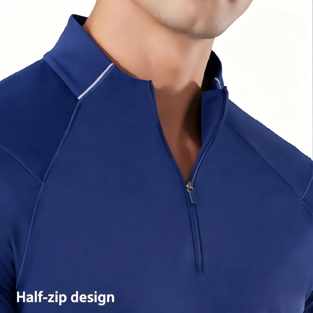 1/4 Zip Long Sleeve Compression Shirt for Men, Quick Dry Breathable Athletic Top, Slim Undershirt for Gym Running Outdoor Sports
