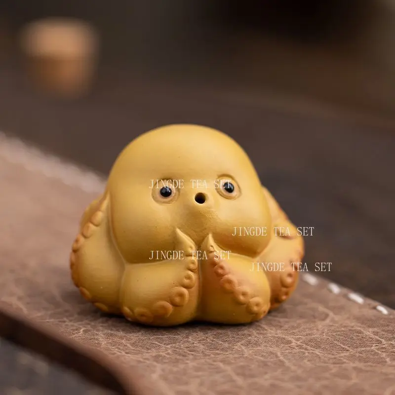 Purple Clay Octopus Tea Pet Incense Holder Hand‑Carved Zisha Tea Table Ornament Creative Line Incense Burner Home Decor Gift