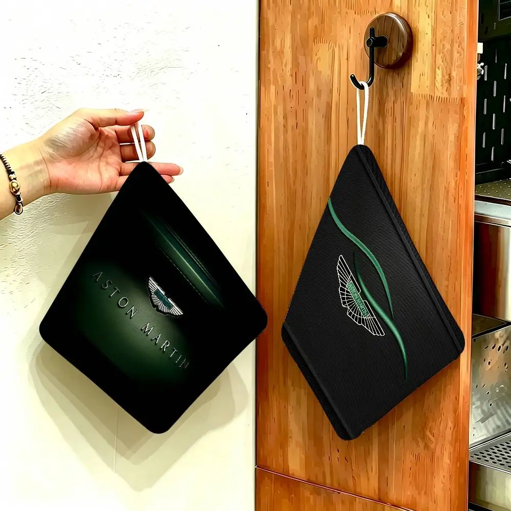 A-Aston M-Martin LOGO Hanging Design Hand Wiping Towel, Polyester Cotton Fabric, Universal for Bathroom Kitchen