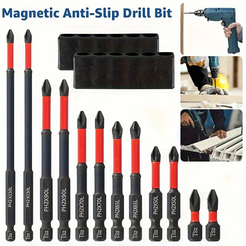 10/12Pcs Magnetic Screwdriver Bit Set S2 Steel 1/4inch Shank Electric Screwdriver Bits Cross Head Impact Screw Driver Bit