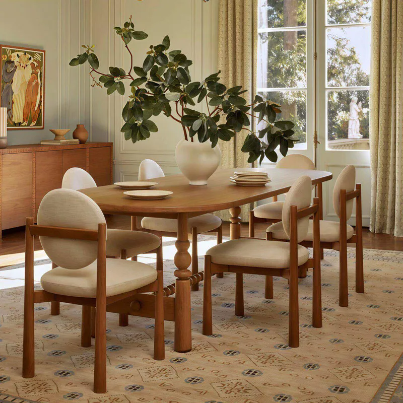 ^French Style Vintage Ash Wood Rectangle Dining Table for Living Room Home Use with Disassembly & Assembly Feature
