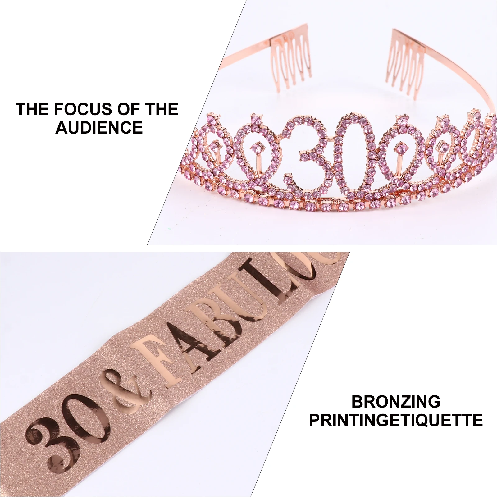 

2pcs 1 Set Birthday Party Crown Sash Hot Stamping Etiquette Belt Comfortable Fabric Accessory Birthday Celebration Ritual Crown