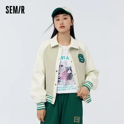 Semir 2023 Women Jacket Spring New Trendy Br Letters Loose Splicing Jacket Contrast Color Raglan Sleeves Jacket for Women