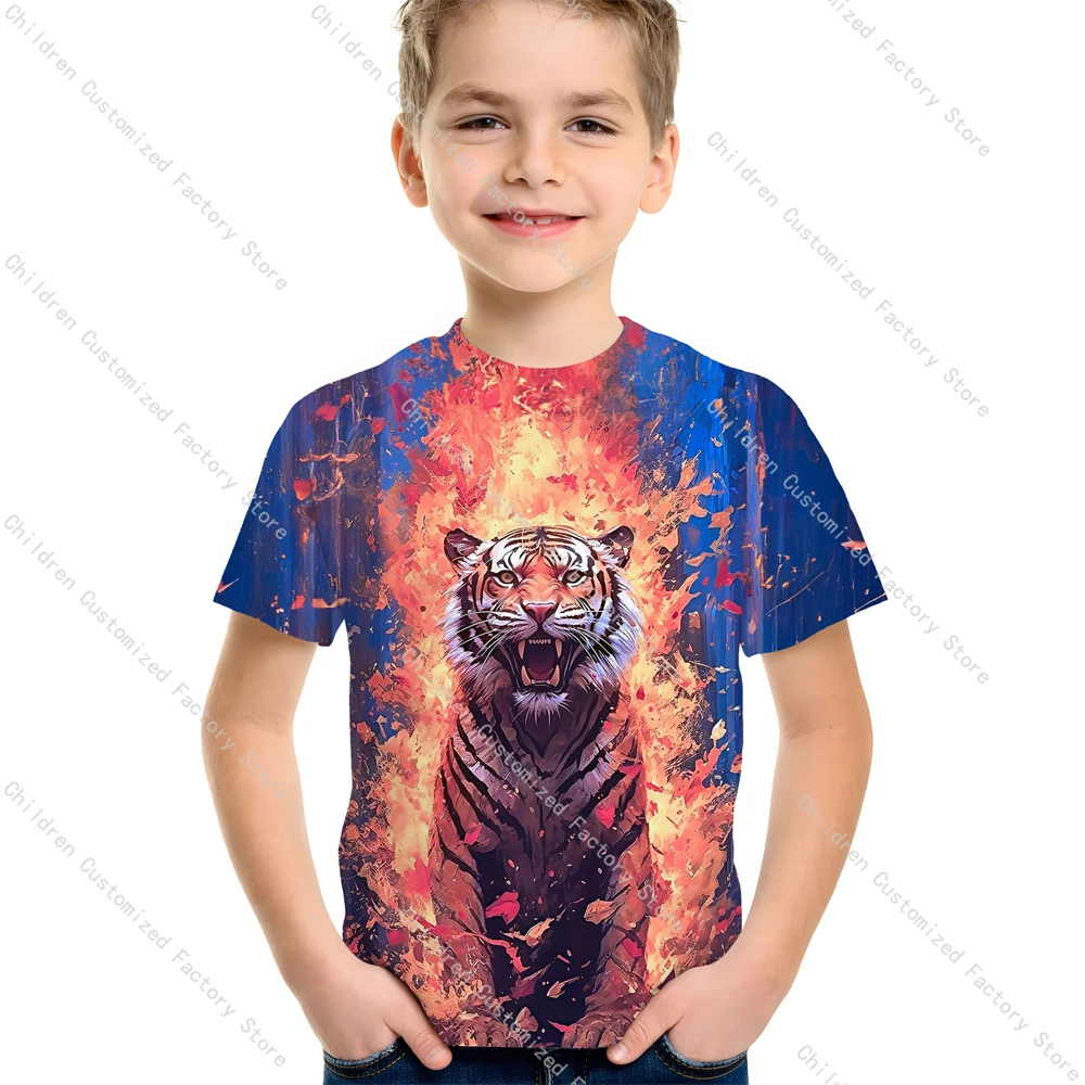 Tiger 3D Printed Kids Clothing Casual Animal Children\'s T Shirt O Neck Boys T-shirts Summer Short Sleeve 2 to 8 Years Child Tops