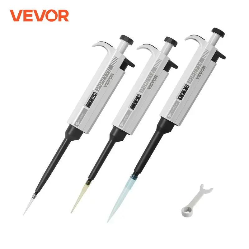 VEVOR Pipette Kit 3 Single Channel Pipetteswith 3 Tips 0.5-1000 Pipettor Adjustable Volume School Lab Instruments for Labtory