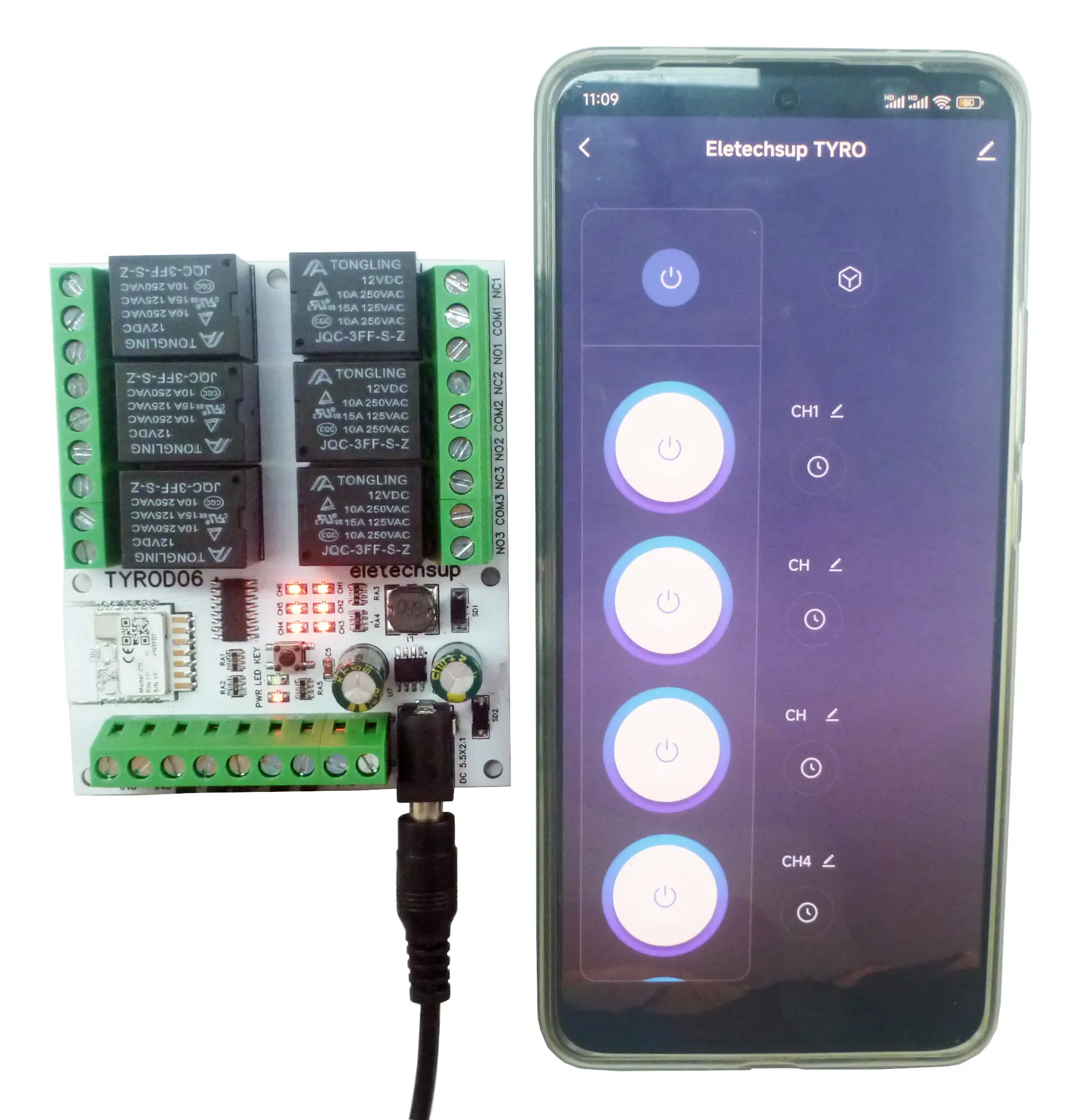 スマートwifiリレー,乾式接触,iOSおよびAndroid,iOS,VPN,2.4g RF, 6 DI-DO, DC 5V, 12V, 24V, Tuyaスマートライフアプリ