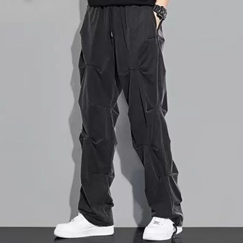 Men's Casual Pants Wrinkle Straight Trousers Male Hip Hop Black Sale Harajuku Aesthetic Comfortable Stylish Summer Streetwear