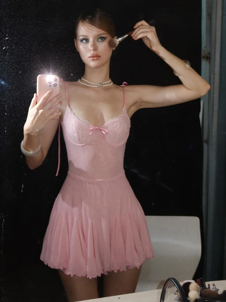 Vestido Corto con Tirantes de Nudo de Mariposa Estilo Coreano, Salado y Dulce, para Mujer, Entallado, Moderno, con Cuello en ...