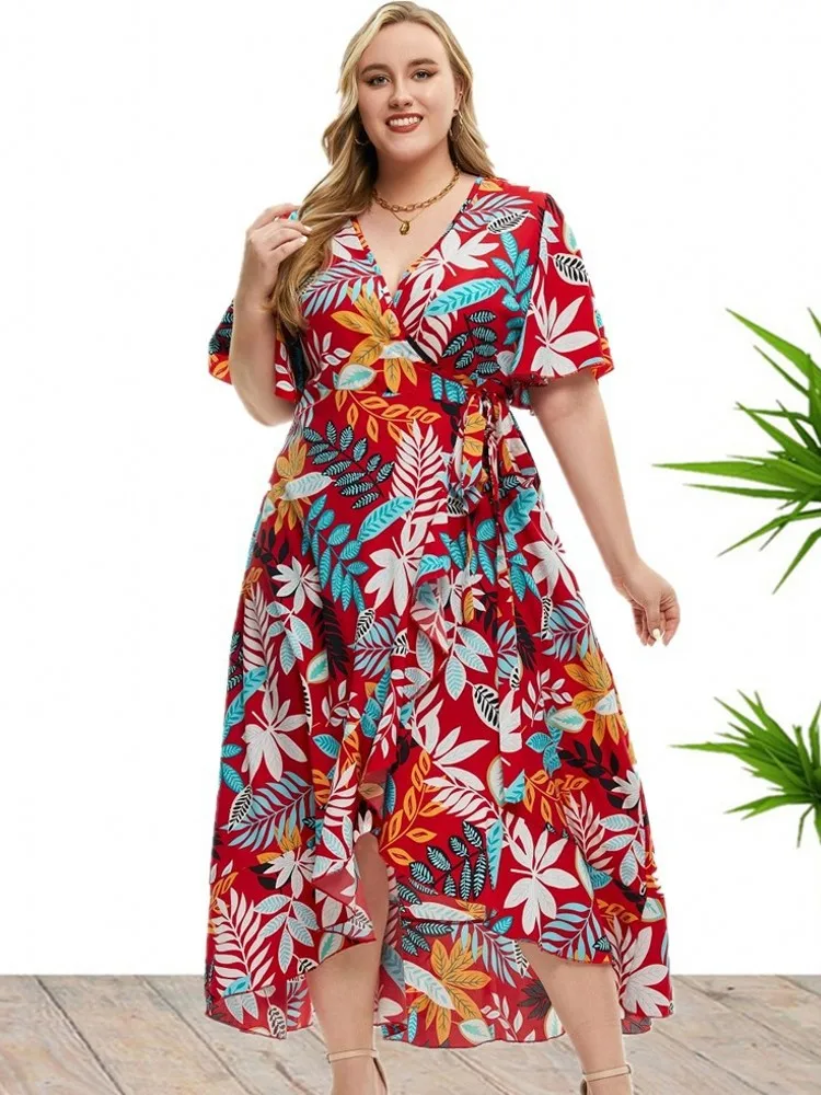XL-4XL Plus Size Clothes Dresses Women Robes Spring Summer Loose Street Casual 3XL Big Size Flower Print Ress Oversized Dresses