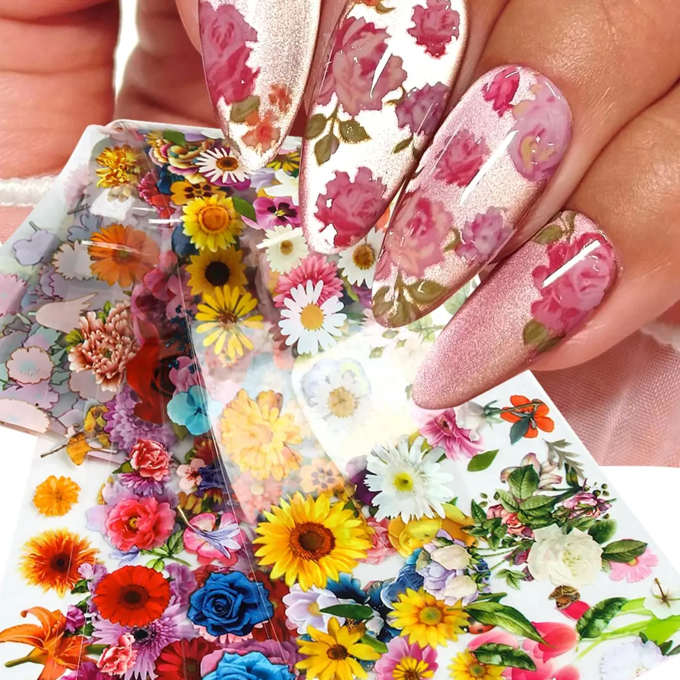 Clusters of Flowers Nail Foil Transfer Stickers Vintage Floral Design Romantic Starry Sky Paper Elegant Foils Manicure Sliders