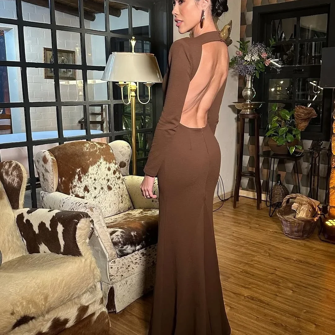 فساتين لحضور الحفلات الموسيقية بحورية البحر بأربعة اتجاهات قابلة للتمدد وأكمام طويلة بطول الأرض فيستدوس دي فيستا 2025