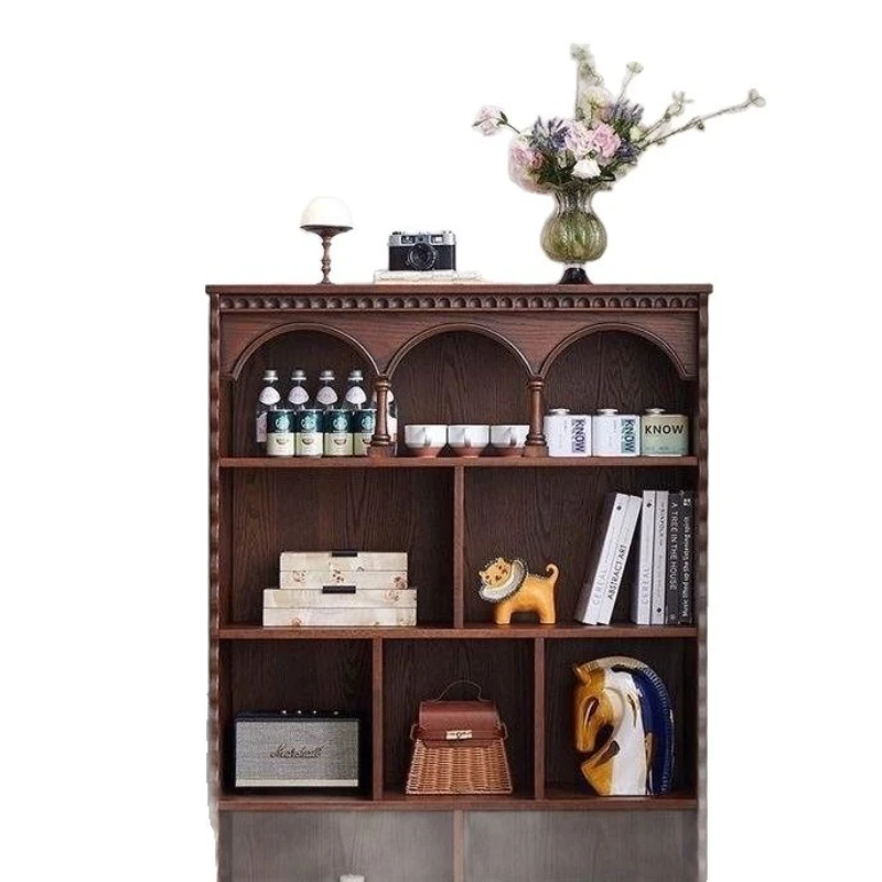 

Retro solid wood bookcase, living room sofa TV side cabinet, storage locker corner cabinet