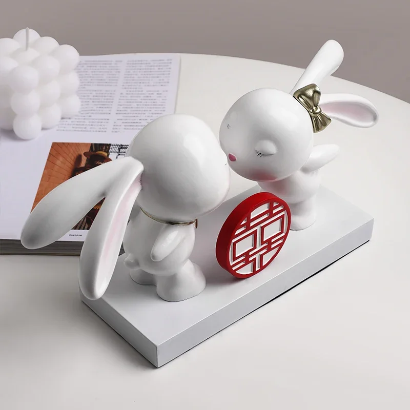 nordic decoration Chinese style double happiness rabbit ornament Animal decoration ceramic modern home decor