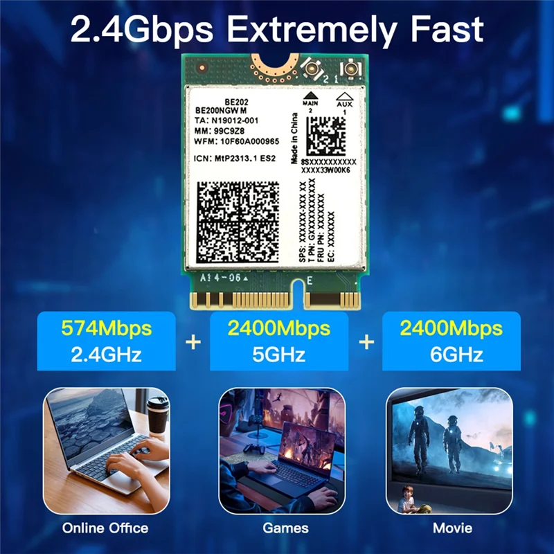 

SUNRI-BE202 Карта Wi-Fi7 + Антенна 2X10 дБ 2,4/5/6G Трехдиапазонная 5374M Гигабитная Wi-Fi-карта Bluetooth 5,4