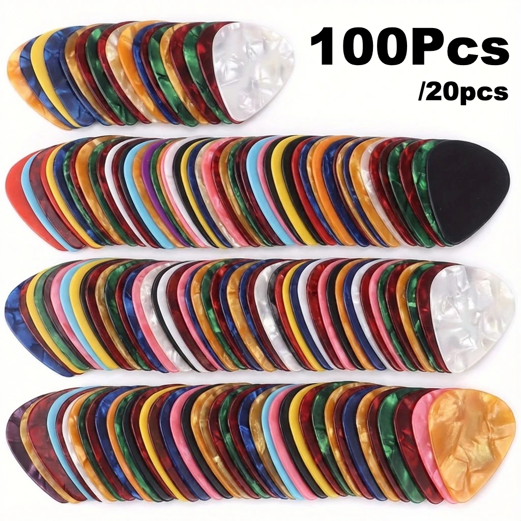 100pcs/20pcs Mixed Pack of Guitar Picks in Three Sizes, Guitar Playing Accessory, Instrument Accessory Pack, Bulk Guitar Picks, Colorful Picks, Multi-Size Design, Durable Plastic, Guitar Players, Beginner Guitarists, Gift for