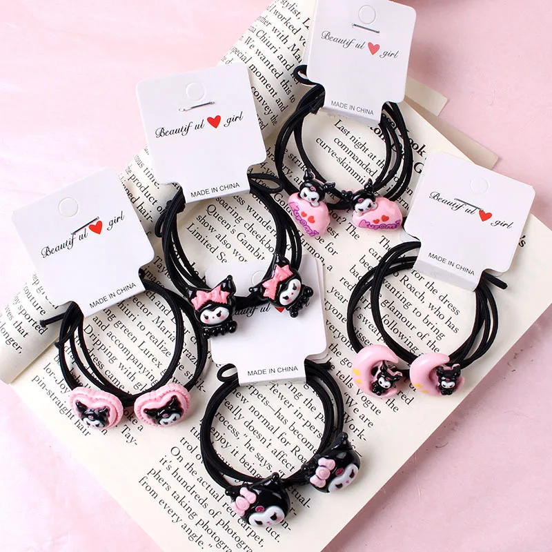 Kawaii Sanrio New Headwear Hair Ties Cute Cartoon My Melody Kuromi Hairs Tie Rubber Band Headband  Hair Rope Accessory Toys Gift