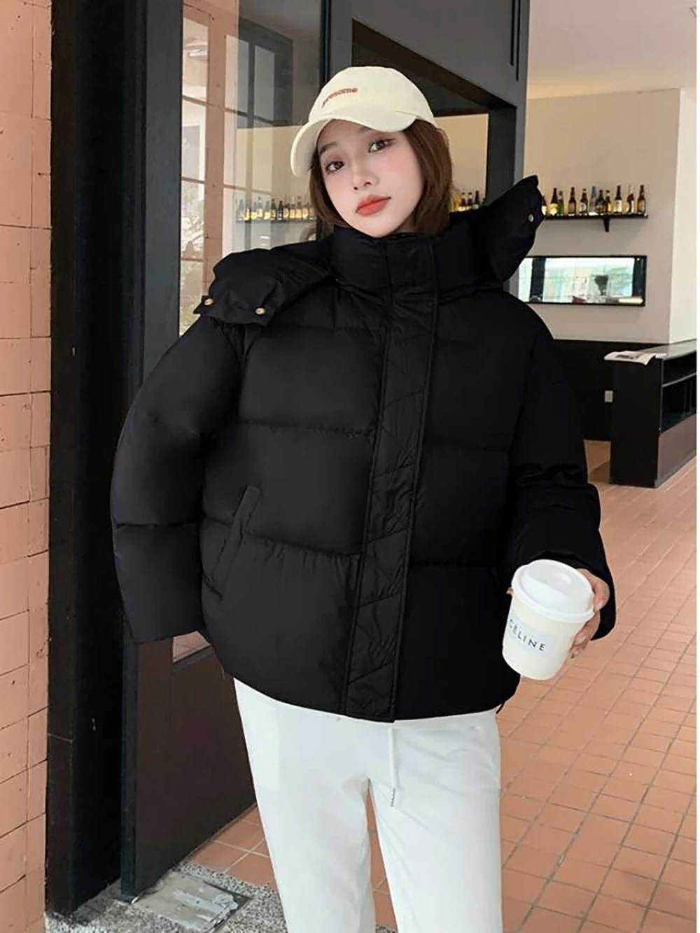 Women\'s Winter Cotton Coats Casual Loose Thick Warm Fluffy Bread Padded Coat Female Hooded Quilted Jacket Outerwear Snow Wear