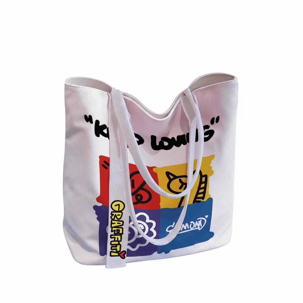 Durable Graffiti Style Canvas Bag Reusable Large Capacity Shoulder Bag Lightweight Versatile Tote Bag Women's Accessories