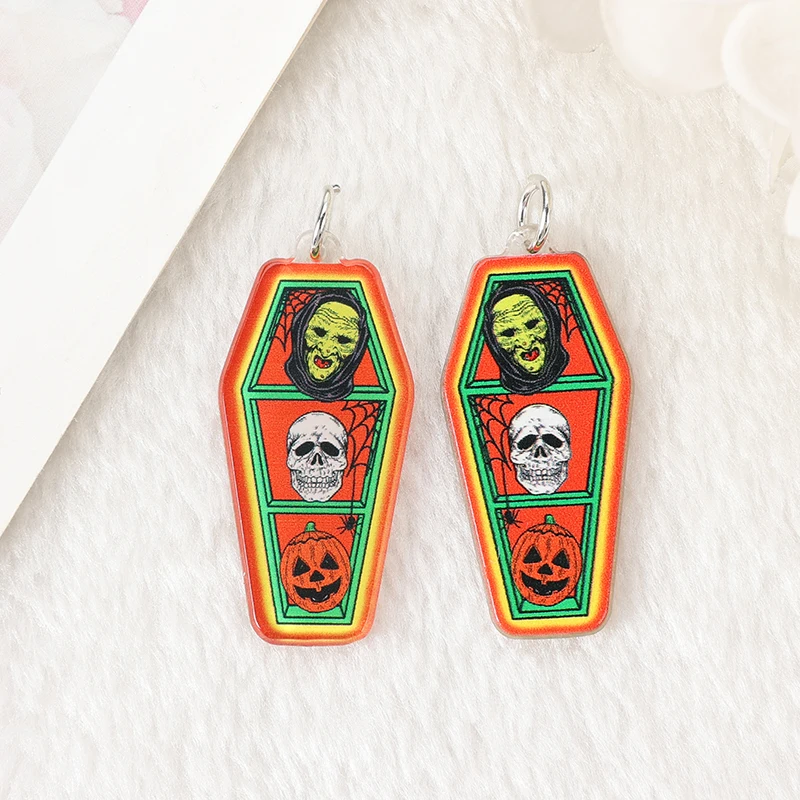 10Pcs Halloween Charms Creative Acrylic Vintage Pumpkin No Feet Ghost Coffin Pendant For Keychain Necklace  Jewelry Diy Making