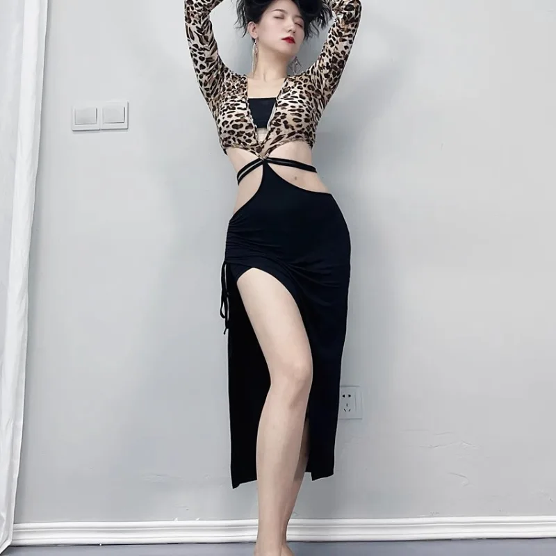 Trajes de dança do ventre swegal personalizados, roupa de prática com estampa de leopardo, vestido modal versátil, roupas de dança oriental