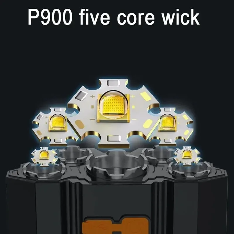 5 LED Flashlight Rechargeable with Built in Lithium Battery Strong Head Light Camping Adventure Fishing Cycling Headlamp