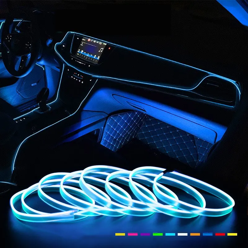 2M/3M/5M LED Dekoracja wnętrza samochodu Światło EL Okablowanie Neon Strip Dla Auto DIY Elastyczne światło otoczenia z napędem USB Lampa otoczenia