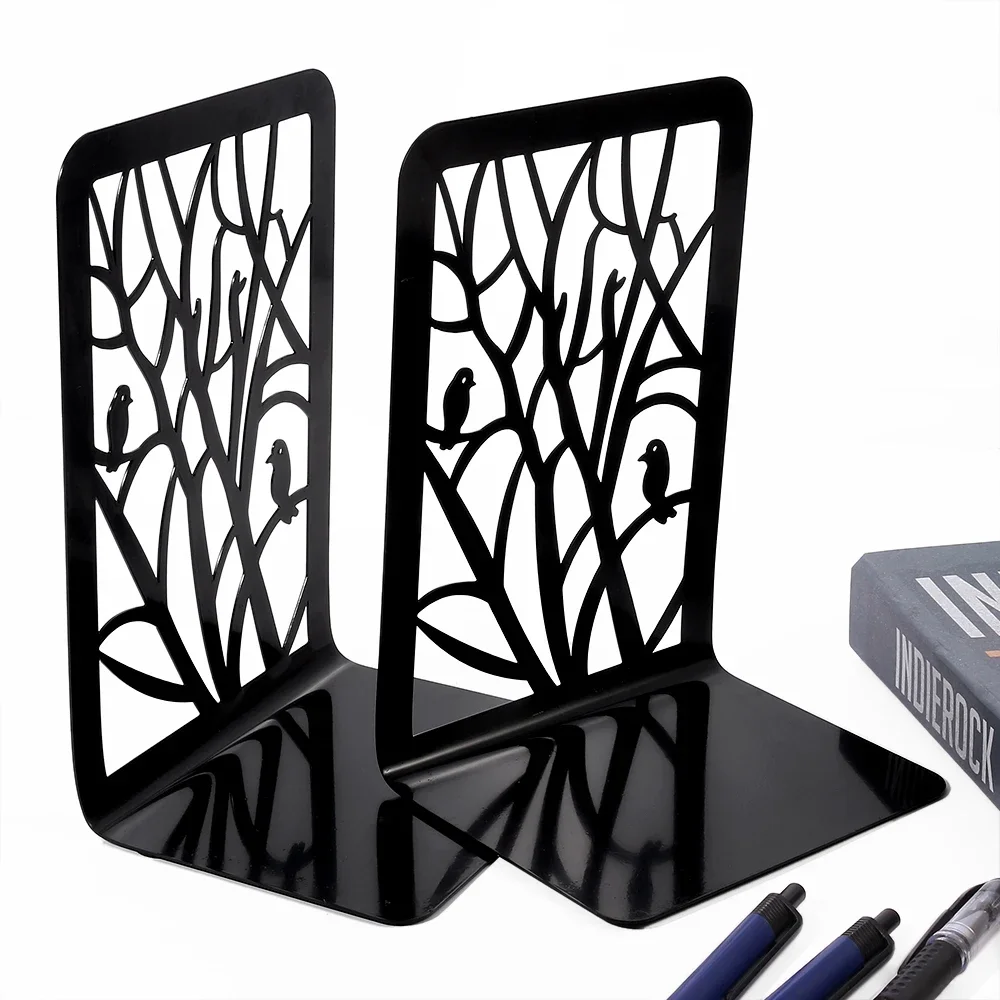 1Pair Hollow Tree Shadow Bird Branch Bookends Exquisite Book Support Office Desk Decoration Retractable Bookstands for Student