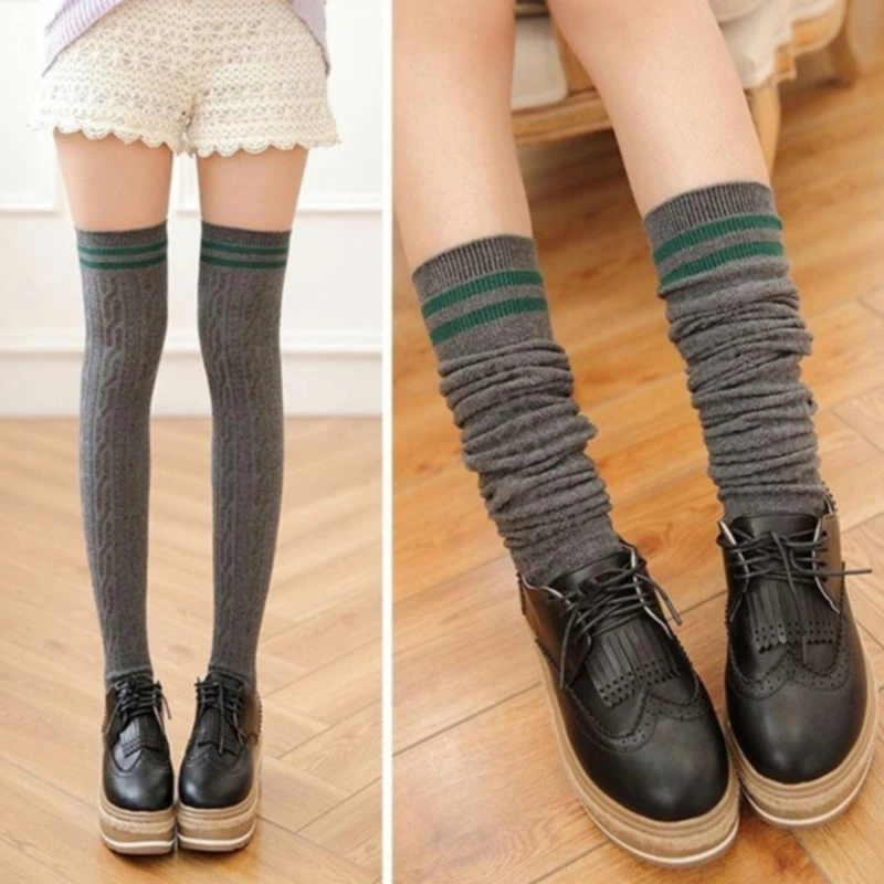 Women's Knit Cotton Stockings Female Thigh High Over The Knee Socks Long Cotton Stockings For Girls Warm Knee Socks