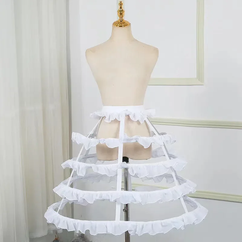 Women's White Victorian Petticoat  Hollow Cage Pannier 4 Hoops 5 Layers Ruffles Underskirt