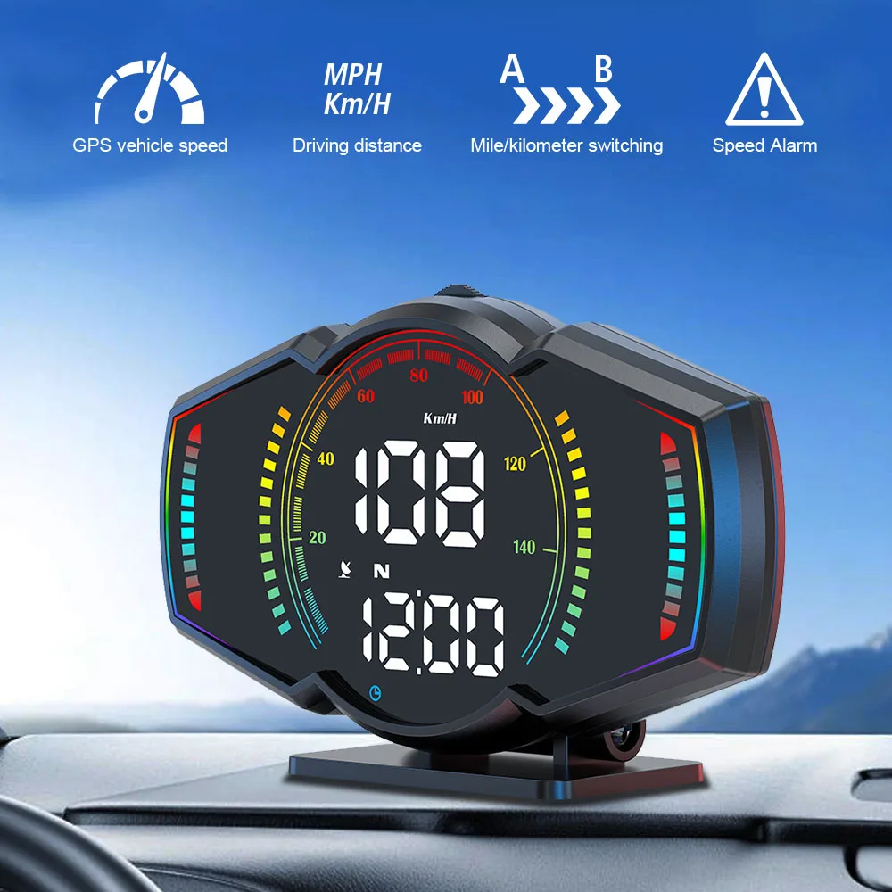 GPS Compass Head Up Display Speedometer Altimeter Slope Meter Universal Alarm Multi Functional Tester Car HUD