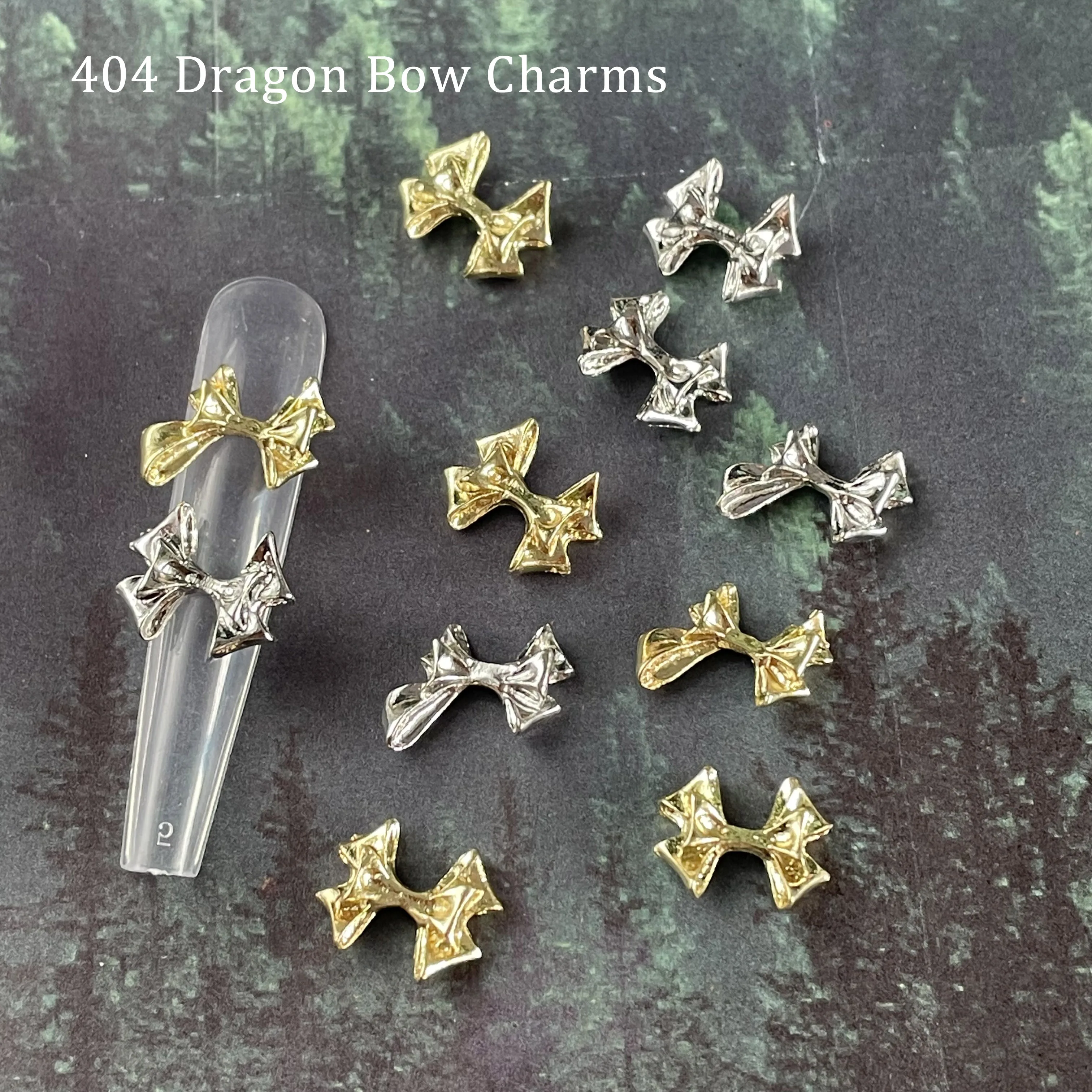 

10/20 Glossy Chrome Dragon Bow Charm Pre-Made French Style Metal Bowknot Alloy Mix Large Bow Tie Gel Polish Tips Adorn Jewel 404