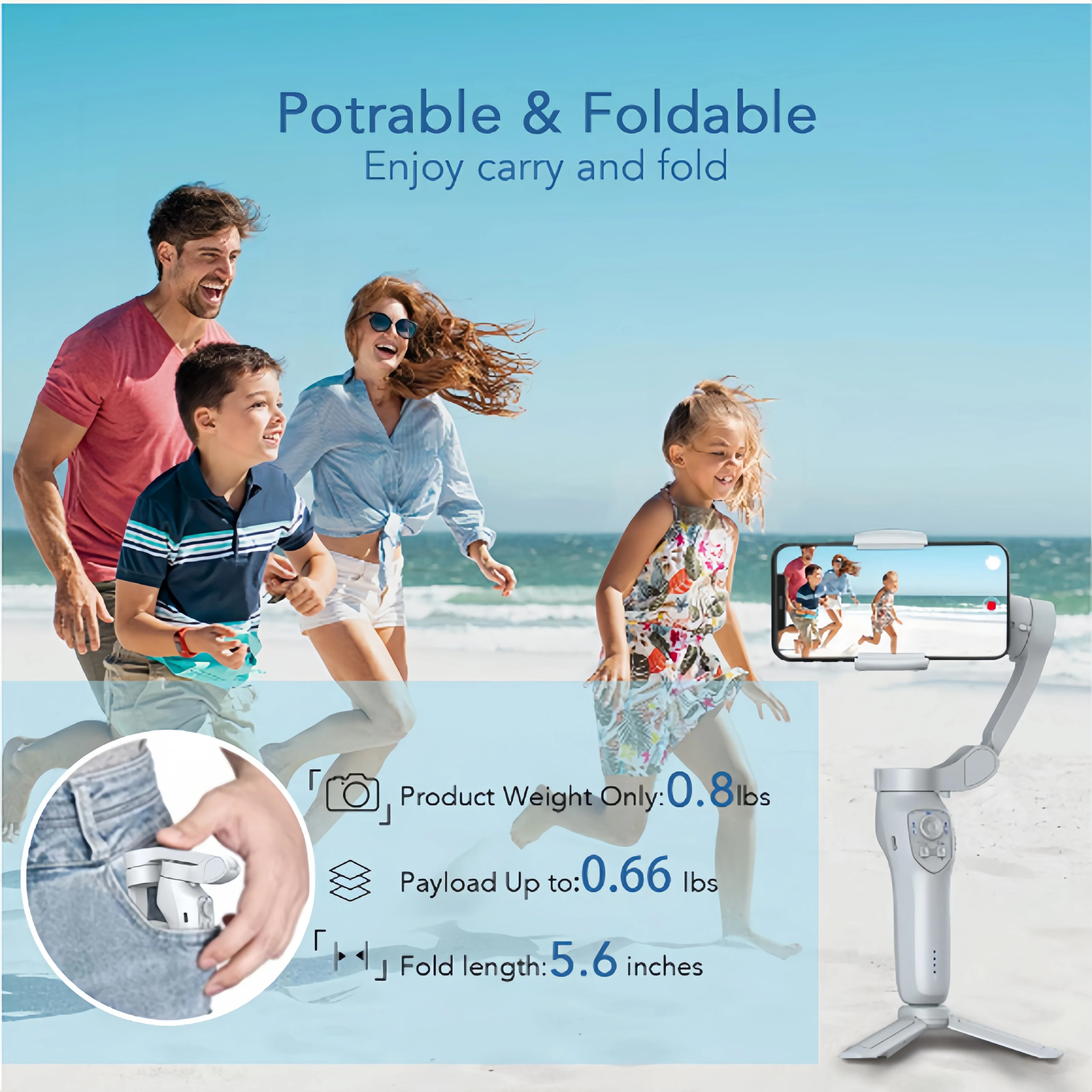 Gimbal Stabilizer for Smartphone, Focus Face Tracking for iPhone Android Foldable 3Axis Handheld Phone Gimbal for Video Recordin