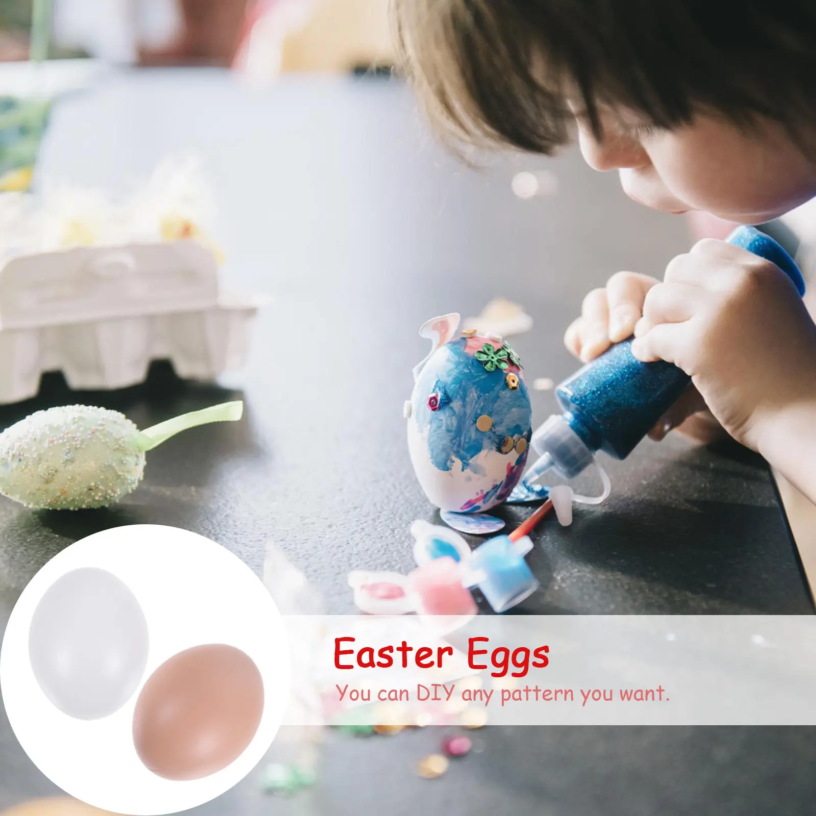 60Pcs Colorful Egg Playthings Simple Egg Shape DIY Patterns Easter Decorations Small Lifelike Plastic Fake Eggs Gift Set
